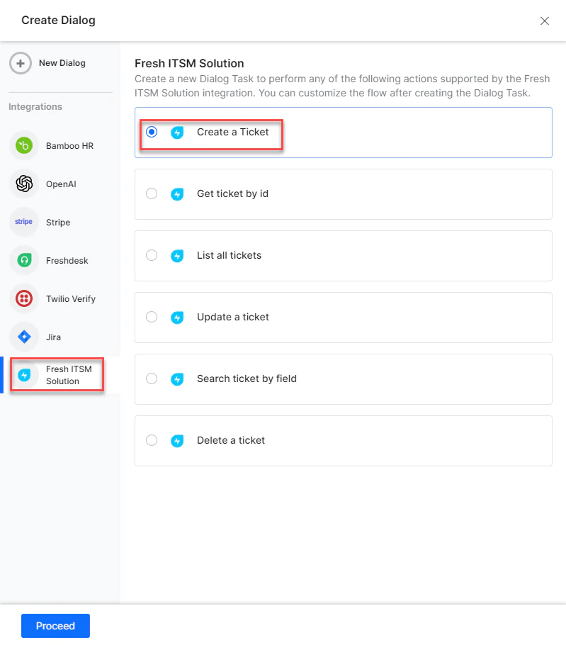 View Freshservice action template