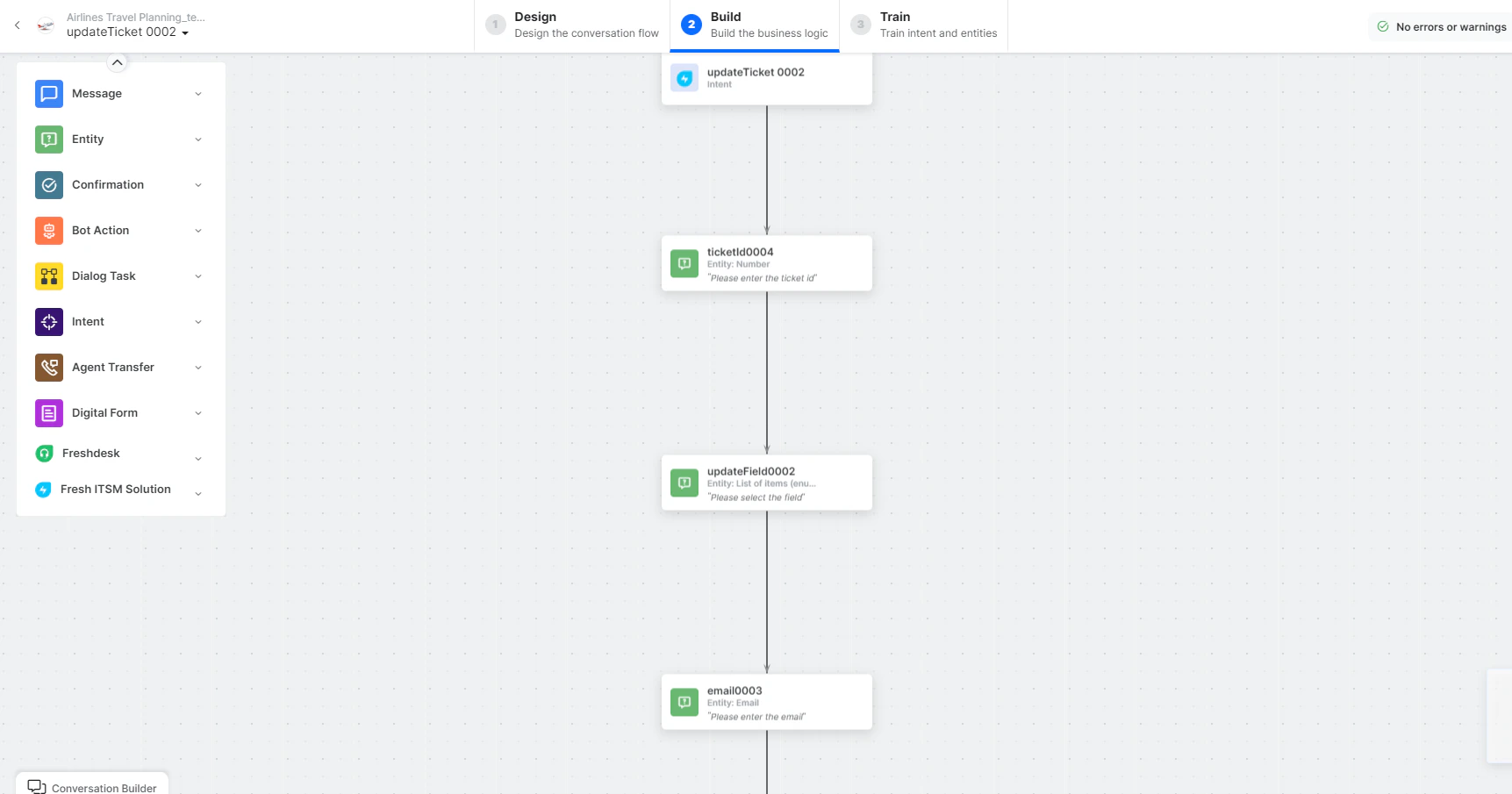 Update a Ticket dialog task