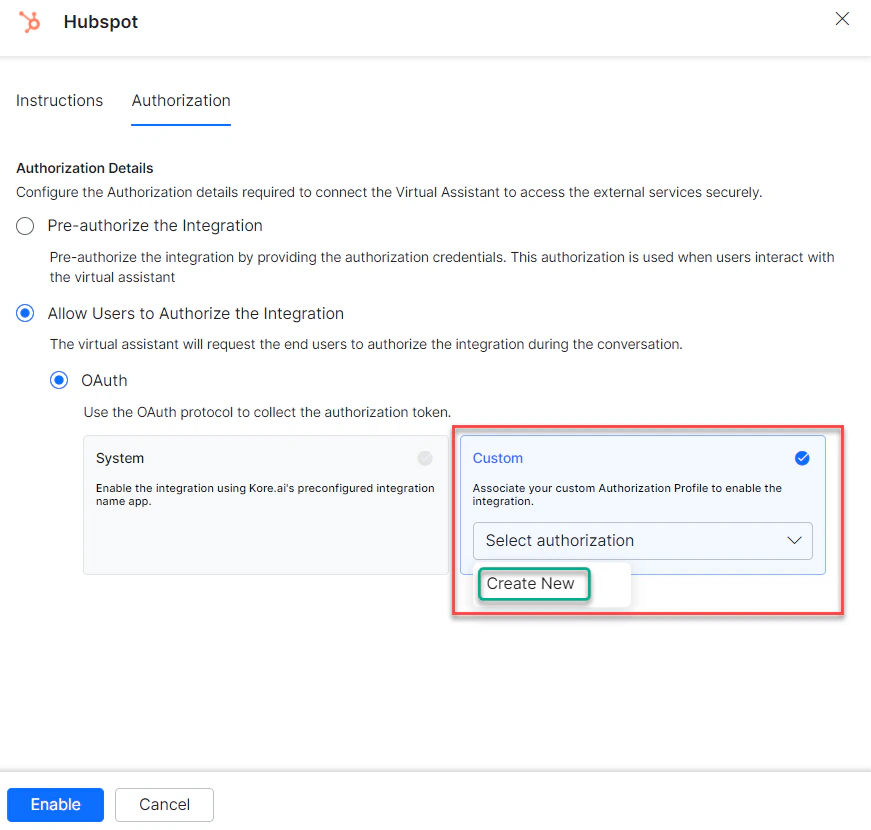 Create new authorization