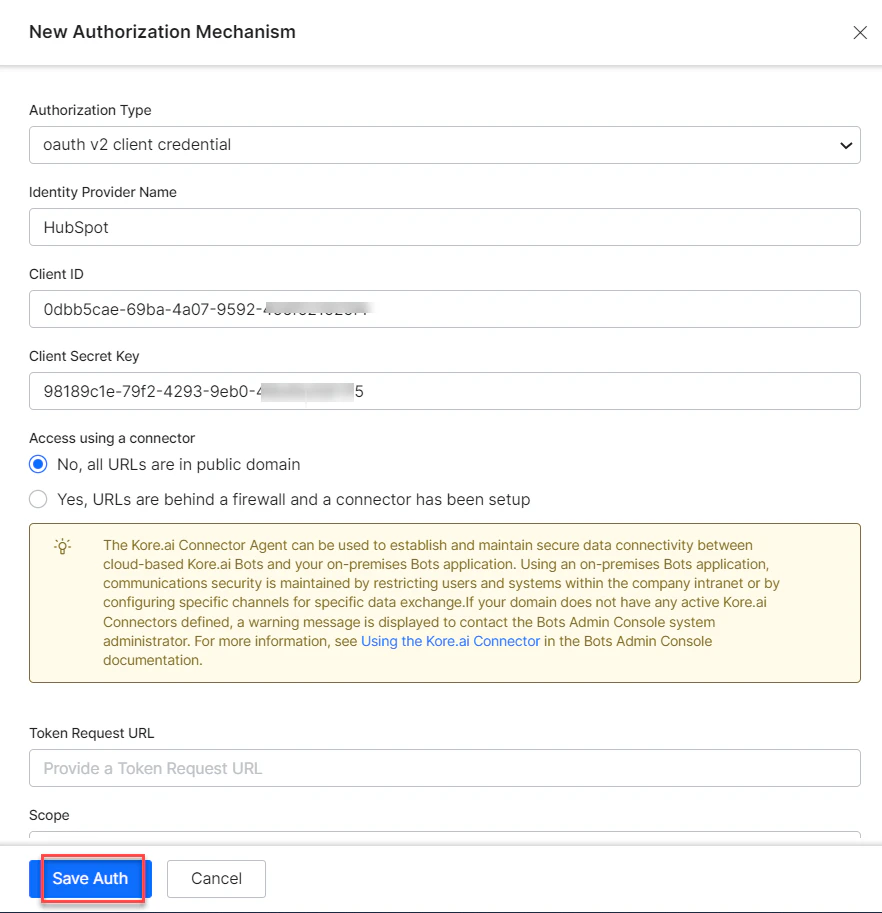 Enter auth credentials
