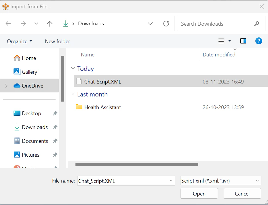 Open Studio Script file