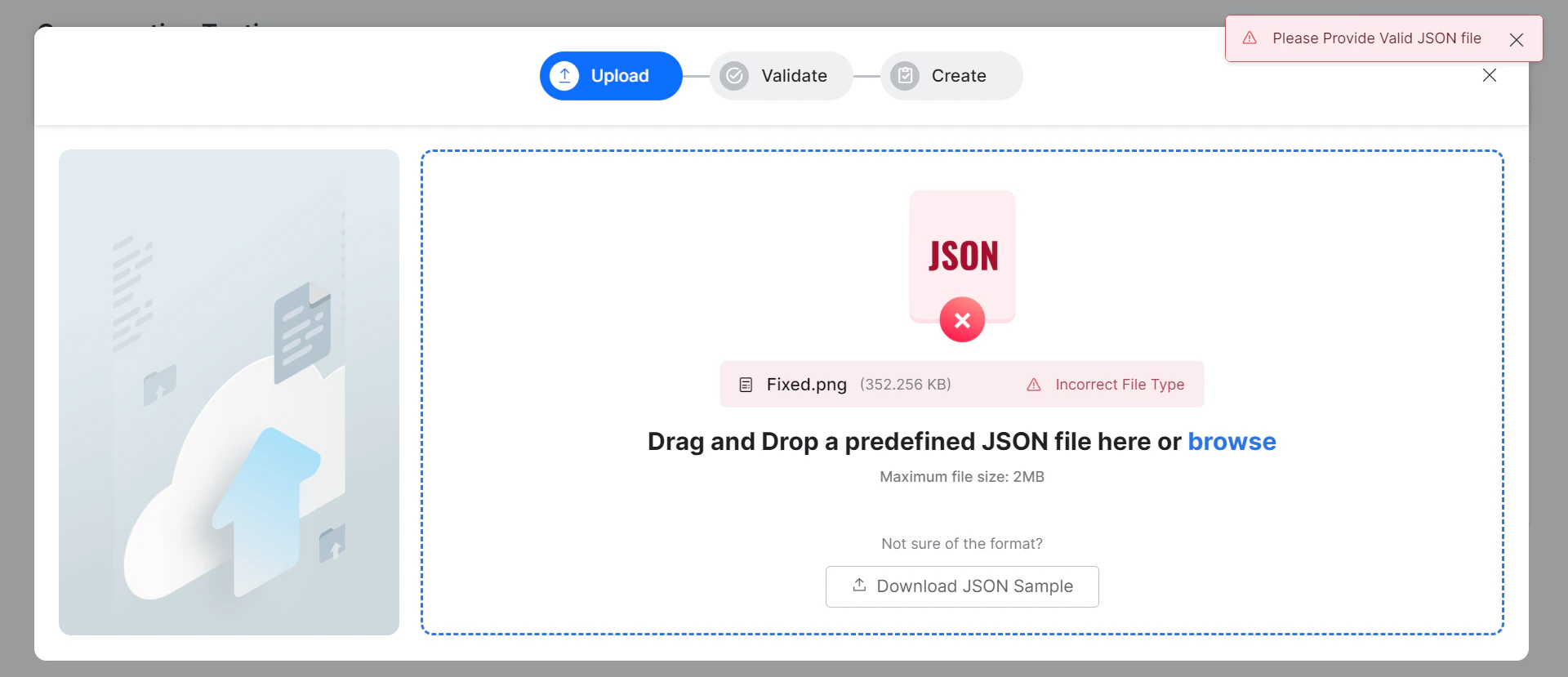 JSON file upload error