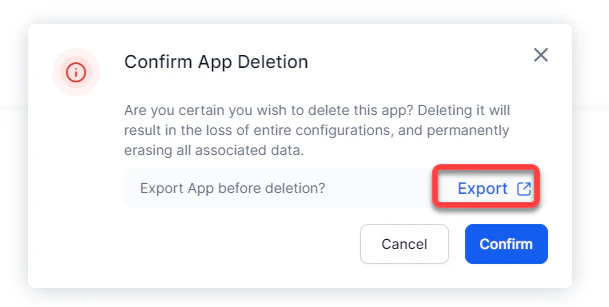 Delete app - export before deleting