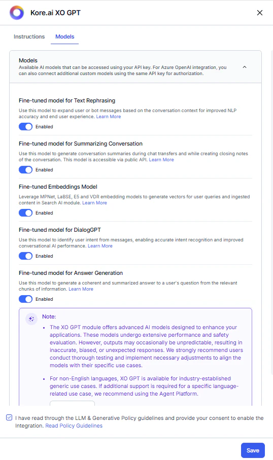 Kore.ai XO GPT models