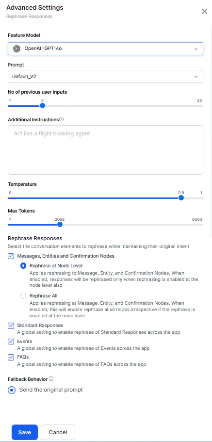 Rephrase Responses - Feature Level