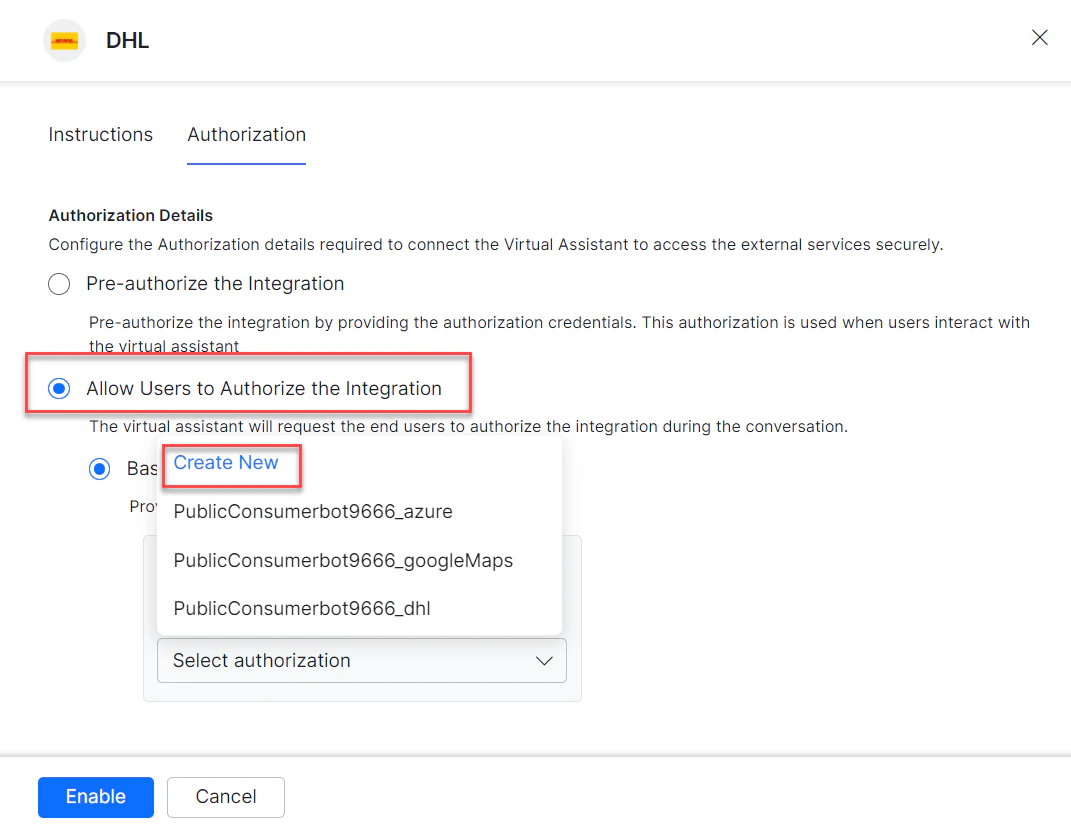 Create new auth profile