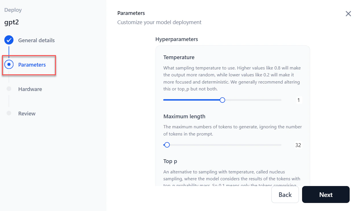 Deploy Hugging Face Parameters