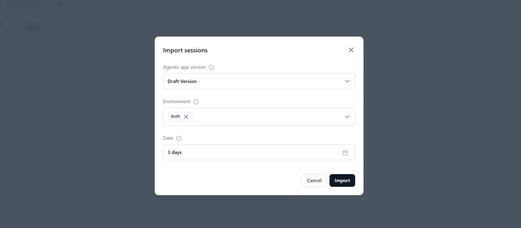 Import sessions dialog
