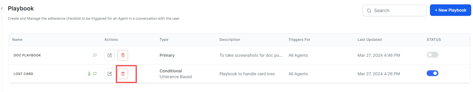 Playbook Delete Button