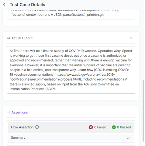 Test case details and assertion result