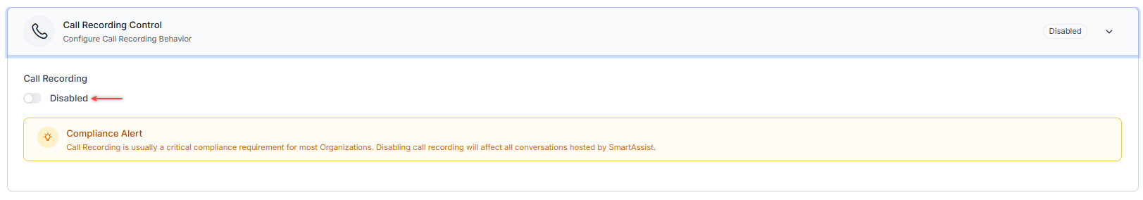 Call Recording Control Disabled