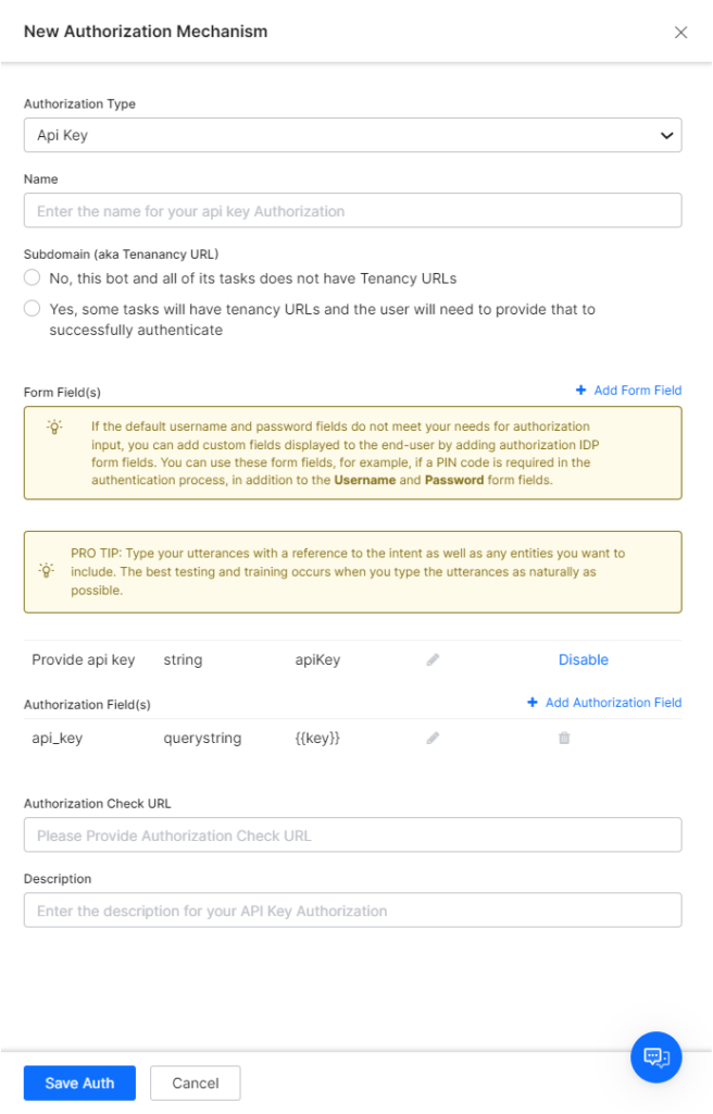 Auth type - API Key