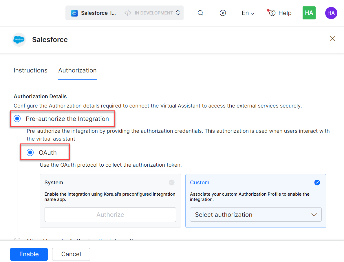 Auth type - OAuth