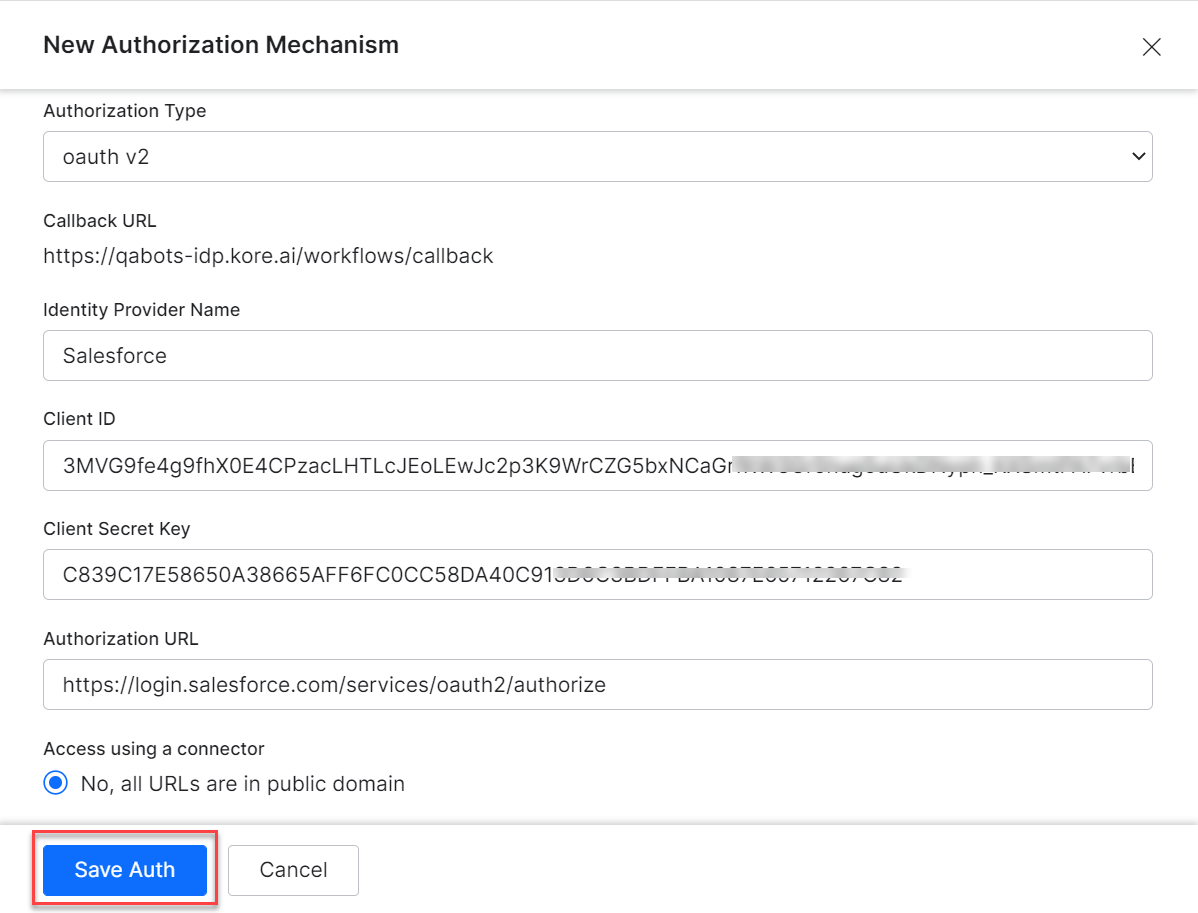 Auth credentials