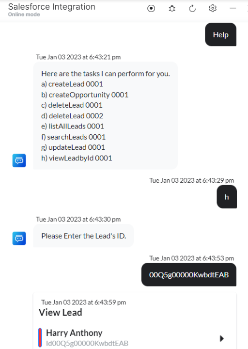 VA prompts to view lead by id