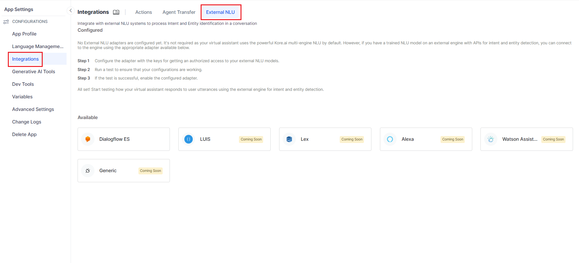 External NLU landing page