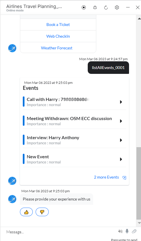 VA prompt to view all events