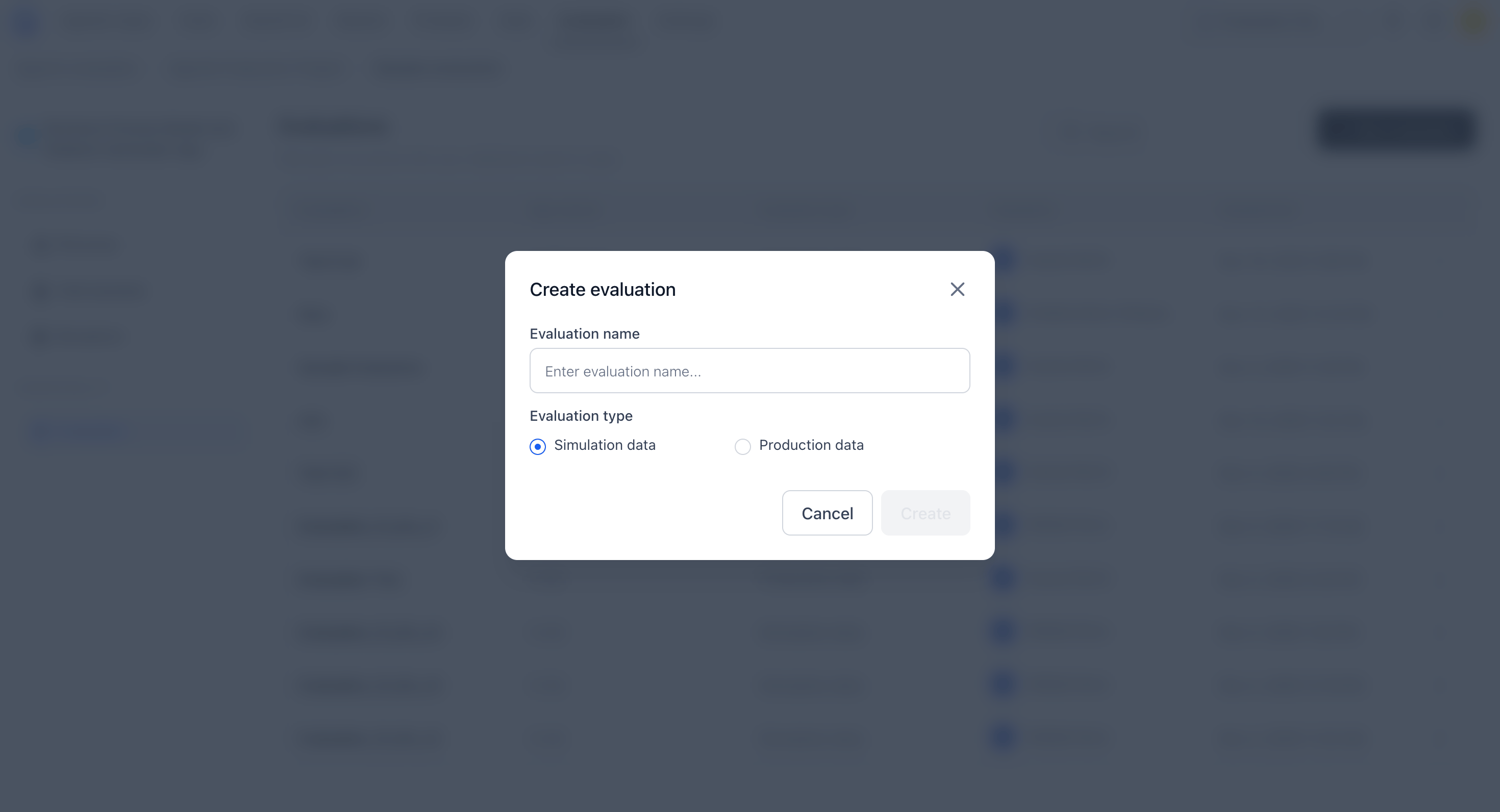 Evaluation creation dialog