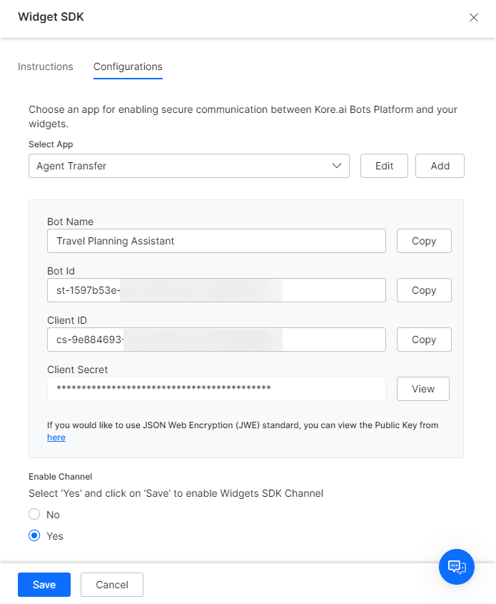 enable widget SDK channel