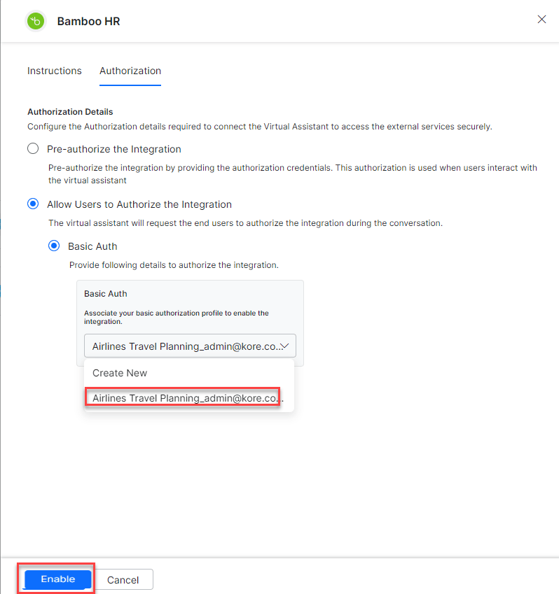 Select auth profile
