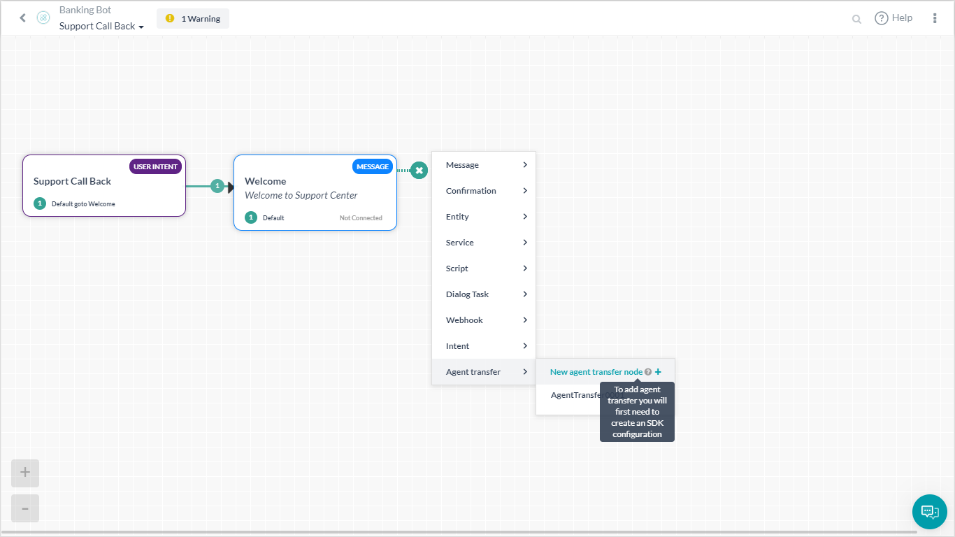 Add Agent Transfer node