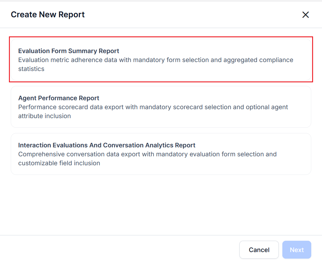 Report Selection