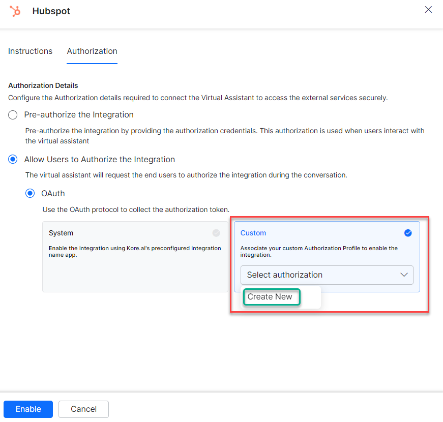 Create new authorization