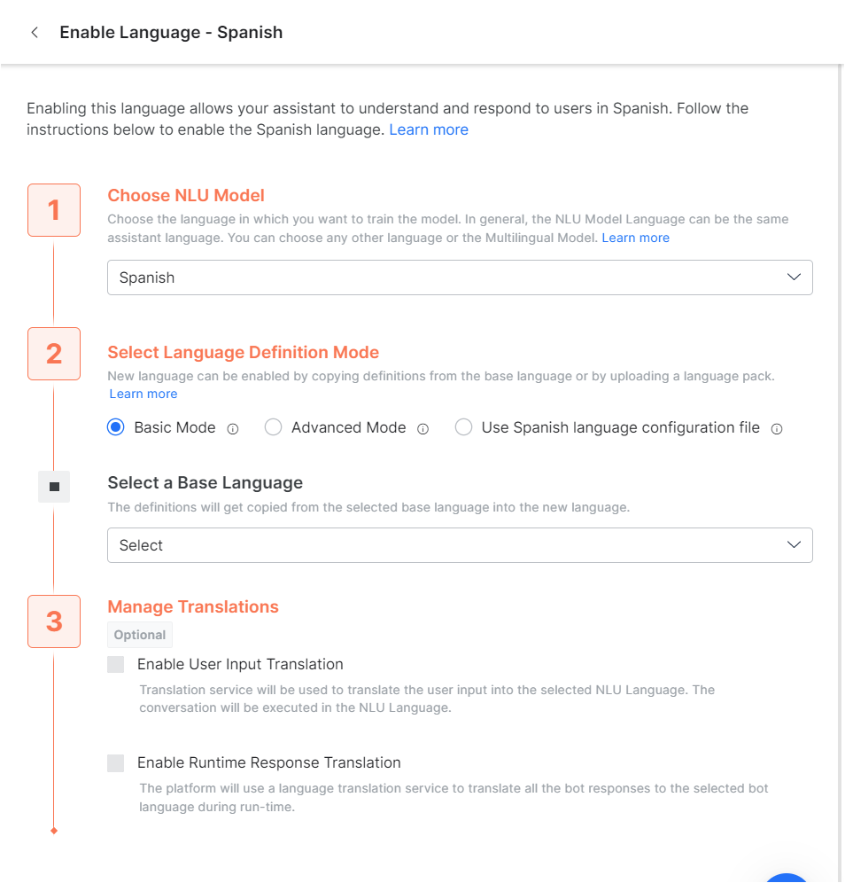 Setup language configurations