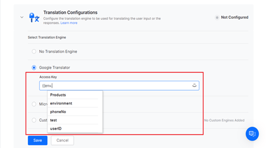 Translation Configurations - Access Key