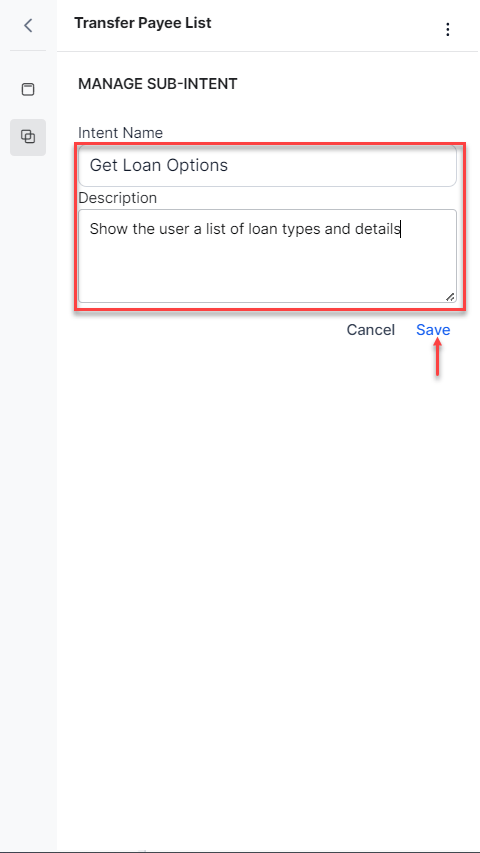 Sub Intent Name and Description