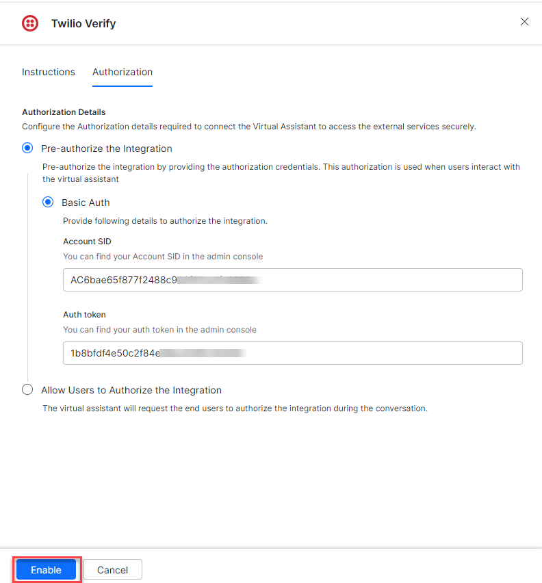 Account SSID and Auth Token