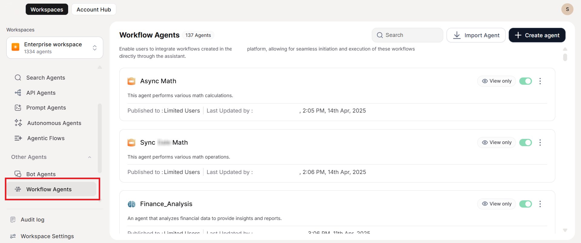 Workflow Agents list