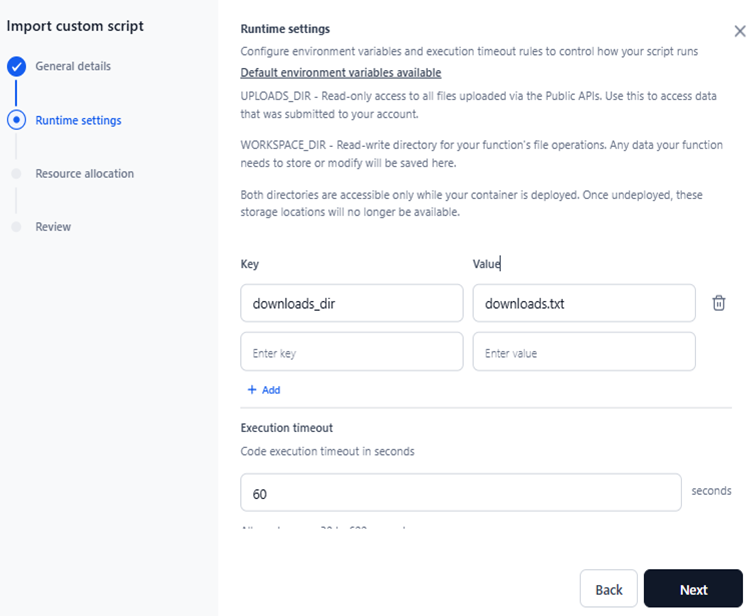 runtime settings