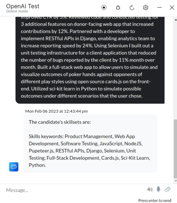 Extracted Skills from resume content
