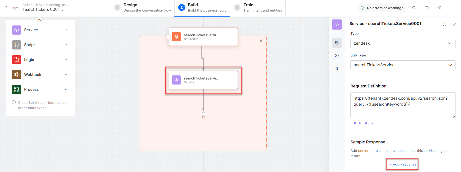 Search Ticket with Keywords - Add response
