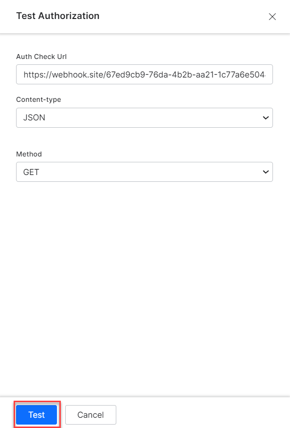 Select the Content-Type and Method field values and click Test