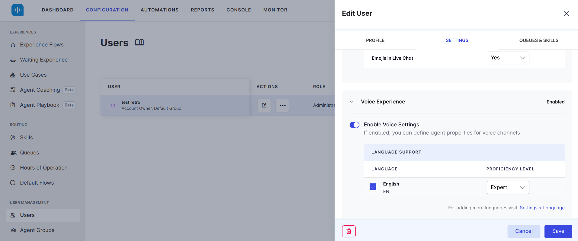Enable Voice Settings