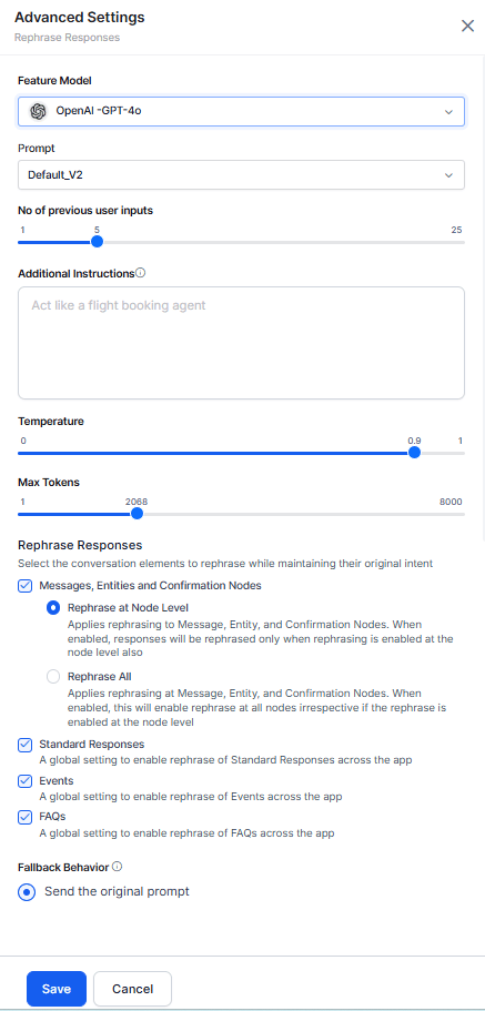 Rephrase Responses - Feature Level