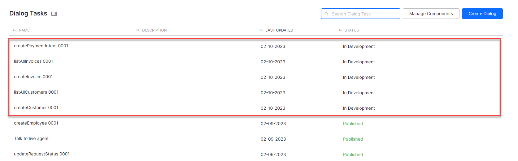Dialog task for each template