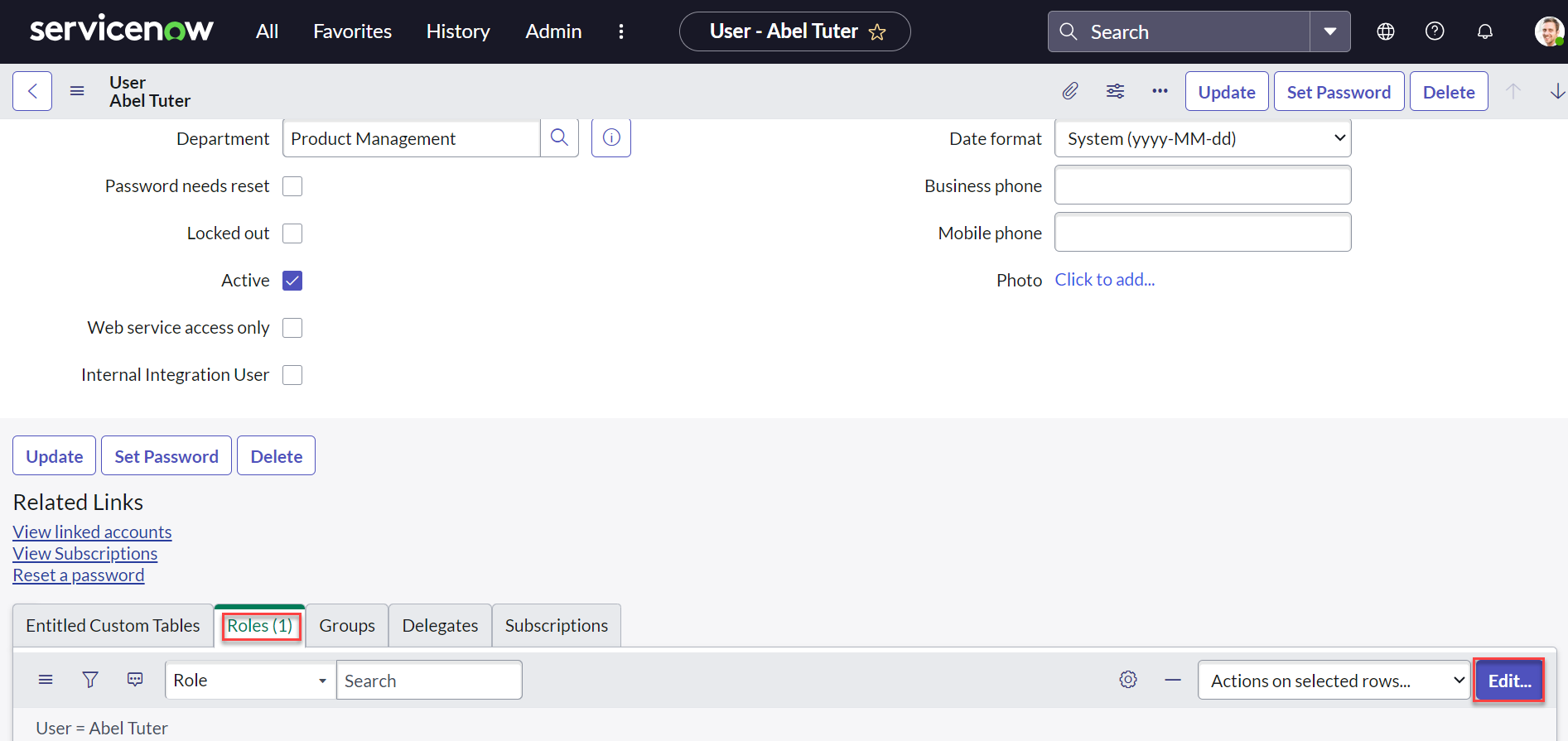Roles tab