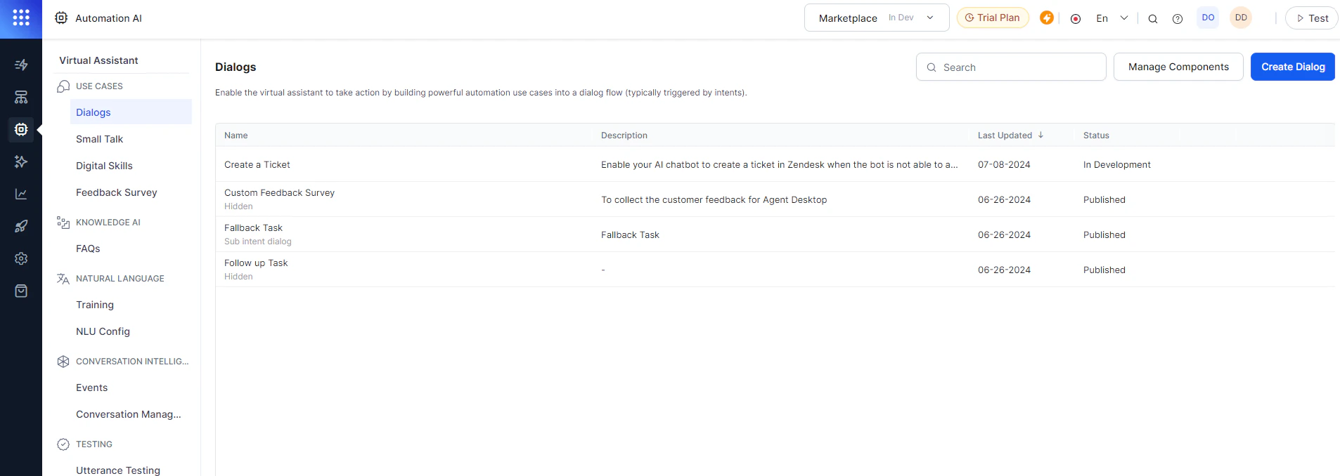 Dialogs Zendesk