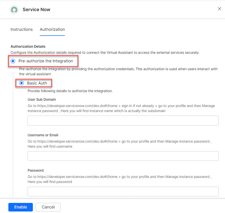 Authorization type - Basic auth