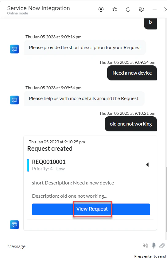 VA prompt to create new request