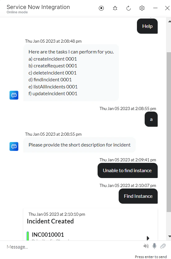 VA prompts to create an incident