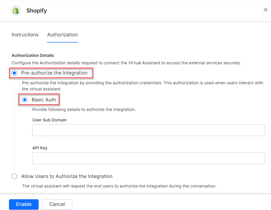 Auth type - Basic auth