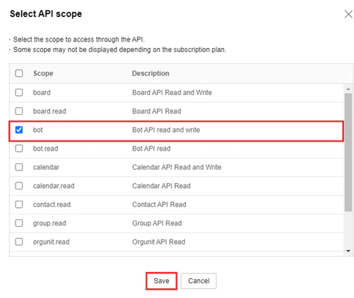 naverworks OAuth scopes
