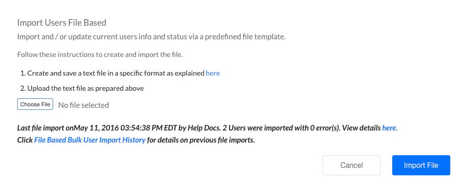 Bulk User Import History
