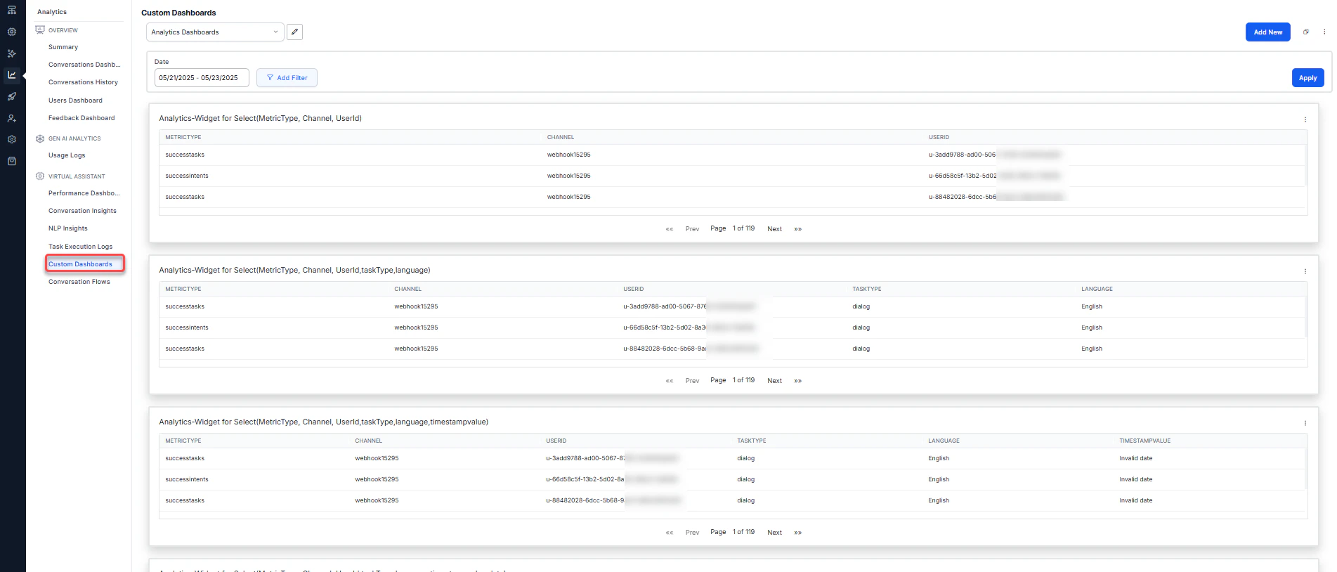 Navigate to Custom Dashboard