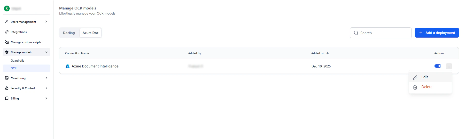Manage OCR – Azure Doc