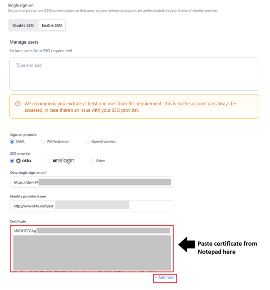 paste okta certificate
